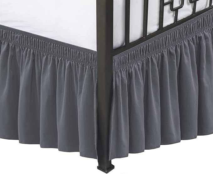 Biscaynebay Wrap Around Bed Skirts with Split Corners for Full Beds 15" Drop, Dark Grey Adjustable Elastic Dust Ruffles Easy Fit Wrinkle Resistant Silky Luxurious Fabric Machine Washable