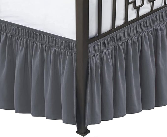 Biscaynebay Wrap Around Bed Skirts with Split Corners for Full Beds 15" Drop, Dark Grey Adjustable Elastic Dust Ruffles Easy Fit Wrinkle Resistant Silky Luxurious Fabric Machine Washable