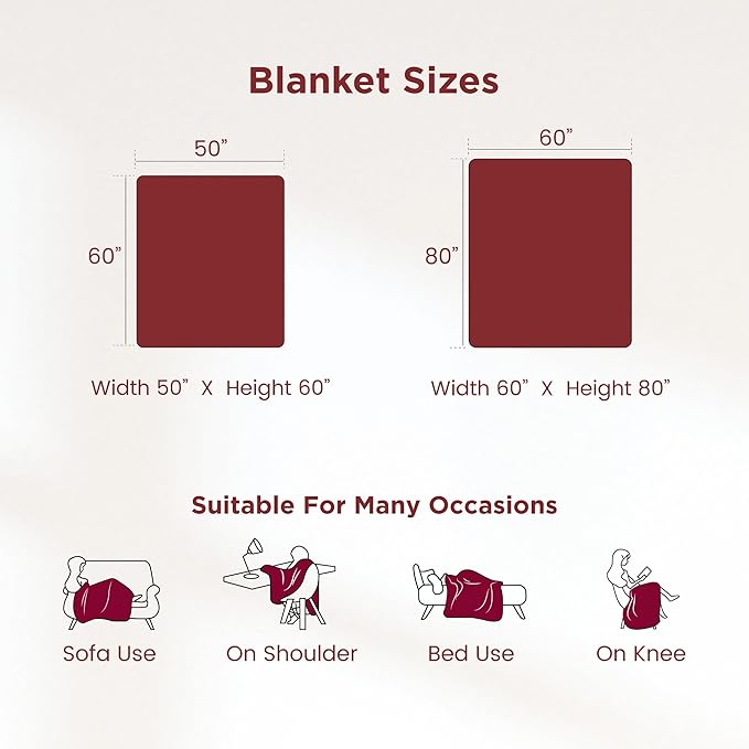 Sophia & William Throw Blanket for Couch Sofa(60x80 Inches) - Reversible Fluffy Soft Blanket, Gifts for Women, Red