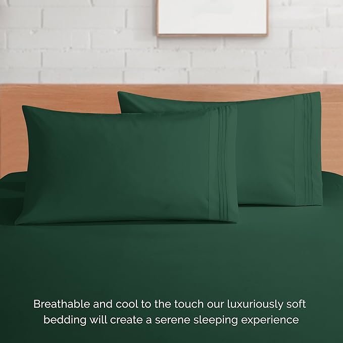Elegant Comfort Luxurious 1500 Premium Hotel Quality Microfiber 4-Piece Sheet Set, 18-24 Inches Deep - Extra Deep Pocket Sheets - Ultra Soft 4PC Deep Pocket Sheets, California King, Hunter Green