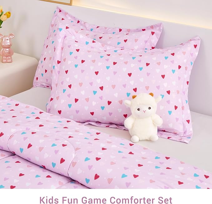 Viviland Kids Twin Bedding Sets for Girls, Soft Microfiber Twin Comforter Set, Purple Heart