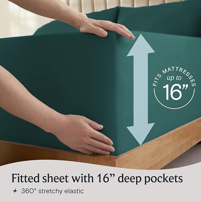 LuxClub 4 PC King Sheet Set, Breathable Luxury Bed Sheets, Deep Pockets 18" Wrinkle Free Cooling Bed Sheets Machine Washable Hotel Bedding Silky Soft - Emerald King