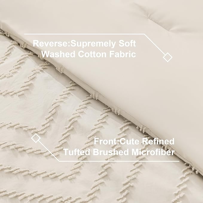Litanika Super King Size Comforter Set with Sheets Beige - 7 Pieces Bed in a Bag Oversized King Boho Tufted Complete Bedding Sets with Comforter, Sheets, Pillowcases & Shams