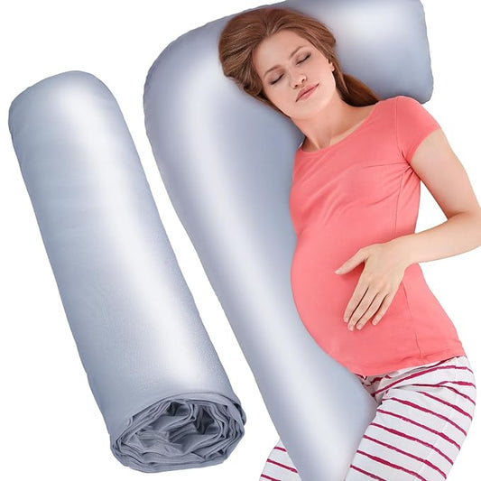 Silky Satin Pregnancy Pillow Cover, Only Pillowcase, L Shaped Snuggle Maternity Body Pillowcase for Cooling Skin Hair Full Body Pillow Cover with Hidden Zip for Side Sleeper