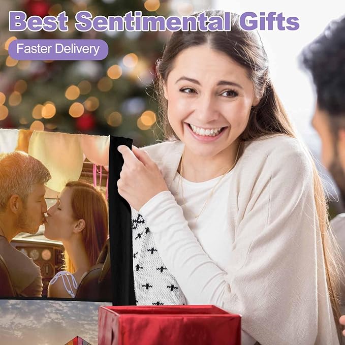 Personalized Photo Blanket, 4 Photos Custom Blankets Photo Blankets Customize for Mom Grandma Wife Women from Daughter Son Husband, 8 Sizes