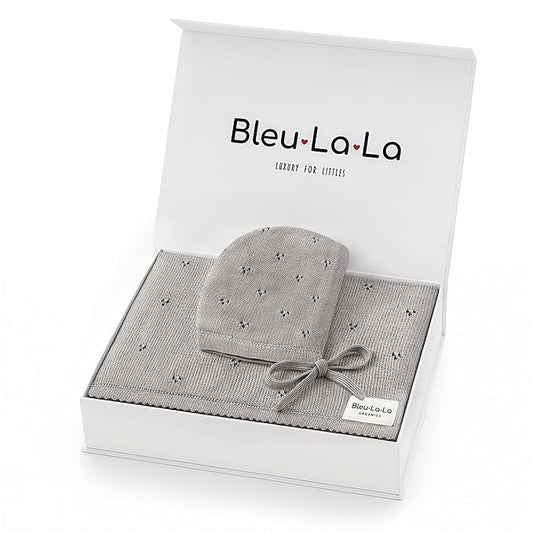 Baby Gift Set - Organic Cotton Newborn Blanket Essentials, Thoughtful Baby Shower & New Baby Gift for Boys & Girls (Pointelle - Dove Grey)