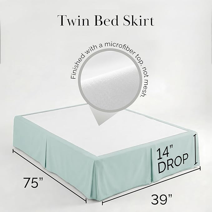 Southshore Fine Living, Inc. Twin Size Bed Skirt - 14" Drop, Luxury Pleated Bed Skirts, Twin Size Bedding Dust Ruffle, Sky Blue