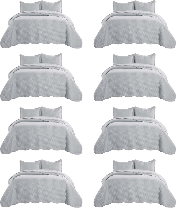 IR Imperial Rooms 8 Pack Quilt King Size Bedding (106" x 96") - Bulk Wholesale for Hotels, Guest Bedroom & Airbnbs - Lightweight Microfiber Reversible Embossed Quilts Bedspread (Silver)