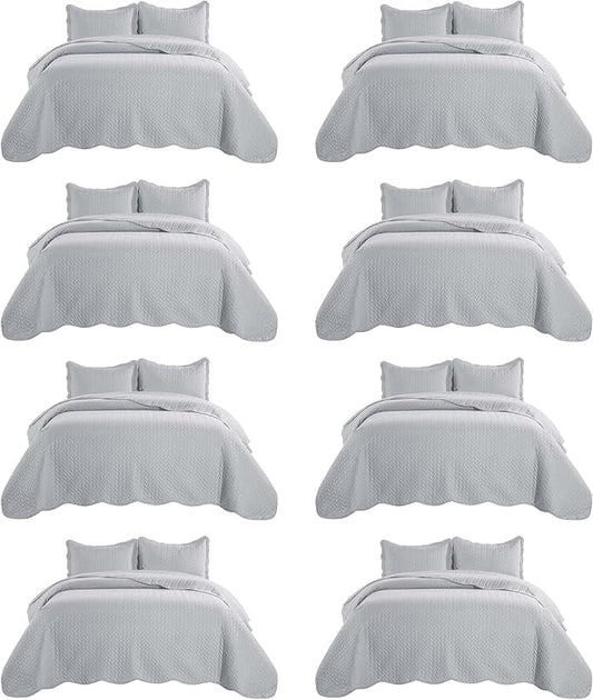 IR Imperial Rooms 8 Pack Quilt King Size Bedding (106" x 96") - Bulk Wholesale for Hotels, Guest Bedroom & Airbnbs - Lightweight Microfiber Reversible Embossed Quilts Bedspread (Silver)
