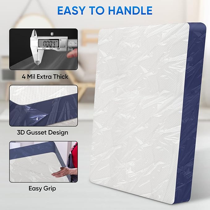 TICONN 2PK Plastic Mattress Bag for Moving Storage, Waterproof Mattress Protector Cover, Heavy-Duty Mattress Moving Supplies (4 mil, Twin)