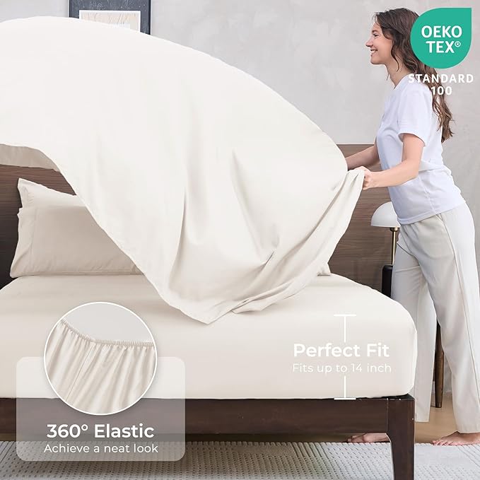 HEVUMYI Ivory King Comforter Set - 7-Piece All Season Bed in a Bag King, Ultra Soft Bedding Set with Comforter, Flat Sheet, Fitted Sheet, Pillowcases, Pillow Shams