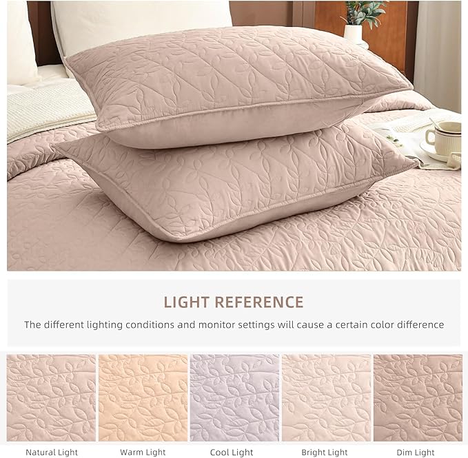 Lady Ann Camel Oversized Queen Bedspread 100x106, 3 Pcs Leaves Pattern Printed Oversized Queen Quilt Set for Extra Large Bed, Lightweight & Soft Farmhouse Bedspreads & Coverlets
