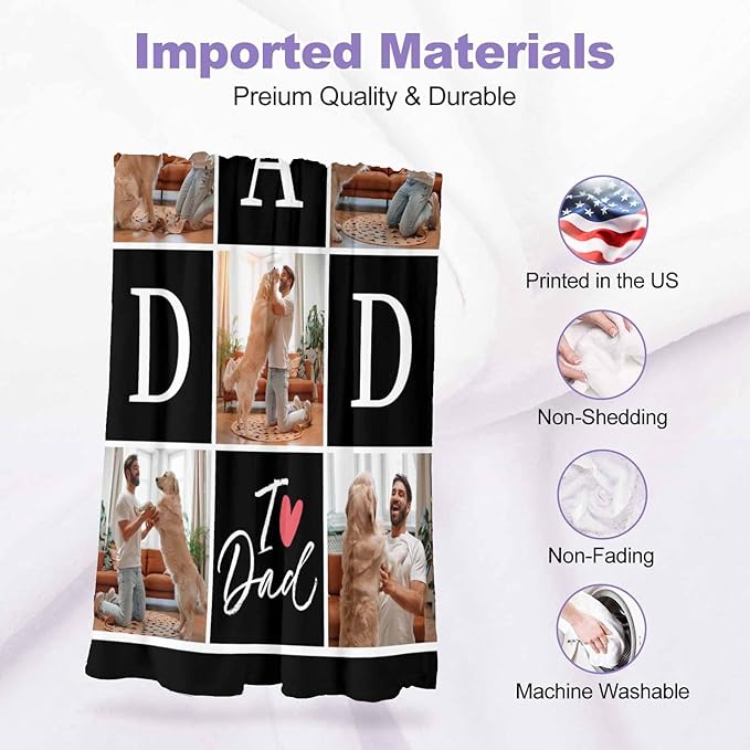 Gifts for Dad Customized Blanket with Photo, 5 Photos Personalized Happy Fathers Day Blankets with Pictures Customized Blanket Best Dad Ever Birthday Gifts for Grandpa Men, 8 Sizes