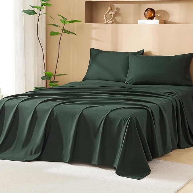 Litanika Forest Green California King Size Comforter Set with Sheets - 7 Pieces Bed in a Bag King Boho Tufted Complete Beddding Sets with Comforter, Sheets, Pillowcases & Shams