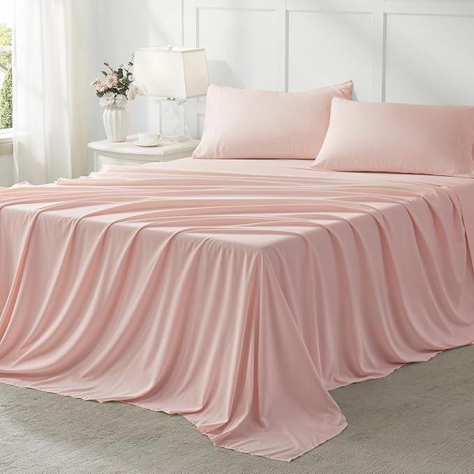 Anluoer Twin Size Bed in a Bag 5 Pieces, Pink Bed Comforter Set with Sheets, All Season Bedding Sets with 1 Comforter, 1 Pillow Sham, 1 Pillowcase, 1 Flat Sheet, 1 Fitted Sheet