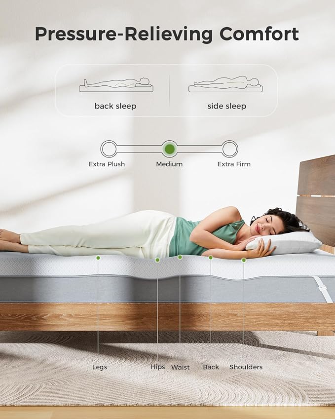 PERLECARE Full Size Mattress Topper - 4 Inch Cooling Memory Foam Mattress Pad for Pressure Relief,Bed Topper with Bamboo Cover,Removable & Washable & Non-Slip,CertiPUR-US & Oeko-Tex Certified