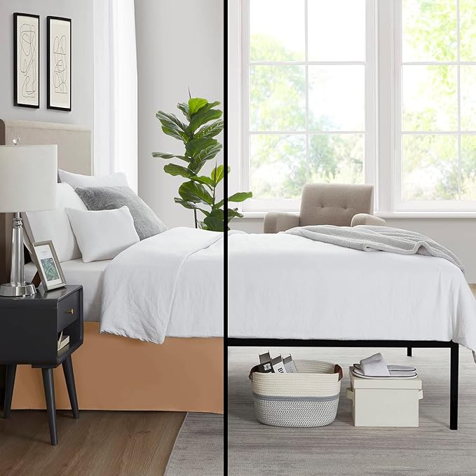Nestl Light Brown Full Bed Skirt - Full Size Bed Skirt 14 Inch Drop - Brushed Microfiber Bed Skirts - Hotel Quality Pleated Bed Skirt - Shrinkage & Fade Resistant