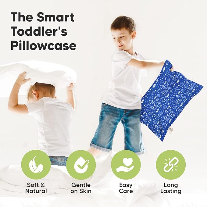 KeaBabies Toddler Pillowcase 13"x18" - Organic Cotton Toddler Pillowcase for Kids, Boys,Girls,Soft & Durable Cotton Cover for Miniature Sleepy Pillows,Cute Colors,Pillow Sold Separately(Off to Space)