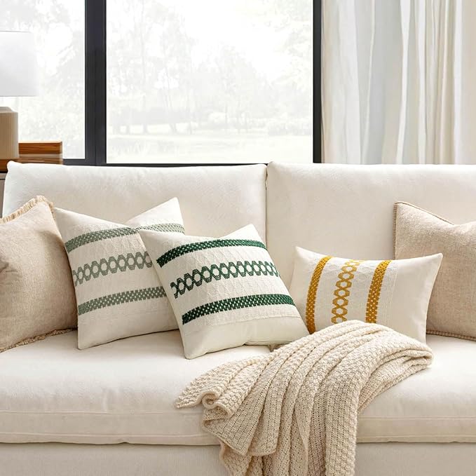 MIULEE Set of 2 Sage Green Boho Decorative Pillow Covers 16x16 Inch Farmhouse Rustic Couch Throw Pillows Modern Cotton Cushion Covers Retro Cute Macrame Woven Spring Home Decor for Bed Sofa Chair