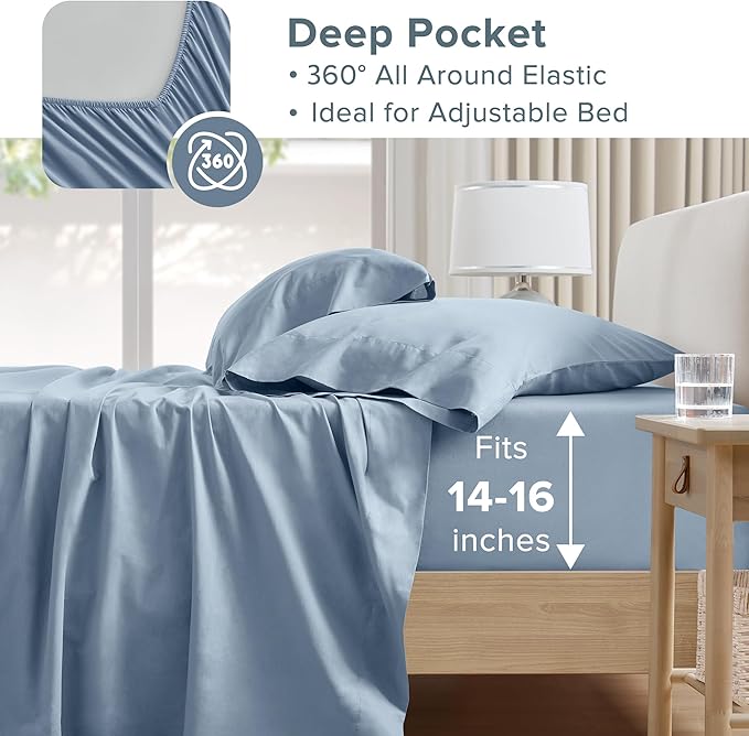 Comfort Spaces 100% Cotton Sheet Set Breathable, Lightweight, Soft with 14" Elastic Pocket Fits up to 16" Mattress, All Season Cozy Bedding, Matching Pillow Case, Full Blue 4 Piece