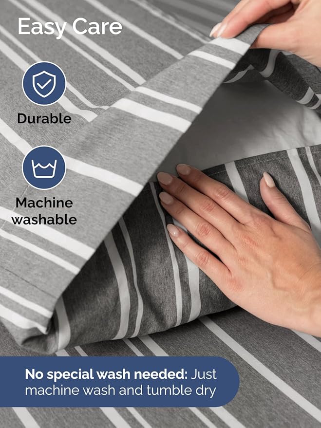 Extra Deep Twin Sheet Set - 4 Piece Breathable and Cooling Sheets - Hotel Luxury Bedding for Women, Men, Kids & Teens - Easy & Secure Fit - Soft and Wrinkle Free - Extra Deep Pockets - Grey Stripes