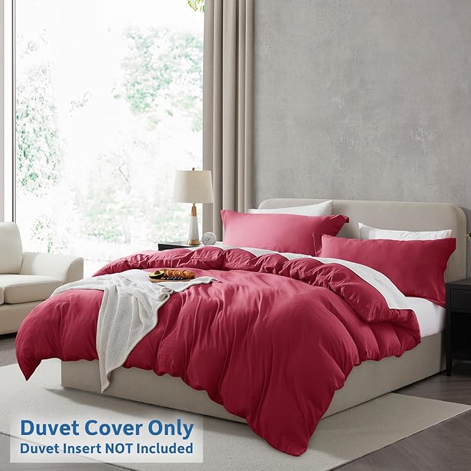 Nestl Twin Duvet Cover Set - Soft Prewashed Burgundy Red Duvet Cover Twin/Twin XL, 2 Piece, with Zipper Closure, 1 Duvet Cover 68x90 inches and 1 Pillow Sham