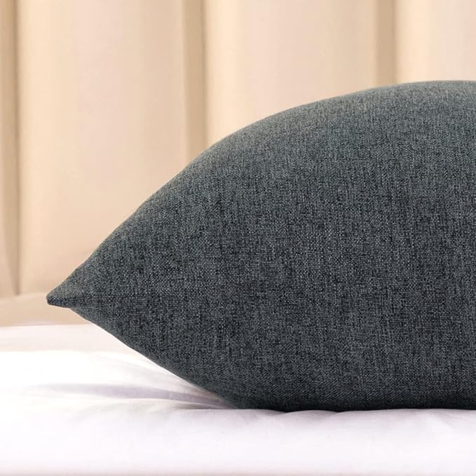 AMBERIS 2 Pillowcases (45×45cm)(Without Insert) Dark Grey, Imitation Linen Decorative 2 Pillowcases (Without Insert) for Home Hotel