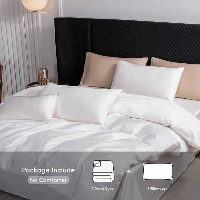 MooMee Duvet Cover Set 100% Extra Long Staple Cotton 600 Thread Count Silky Sateen Smooth Luxury Soft Breathable Durable Hotel Quality Bedding, 3 Pieces (Bright White, Queen 90"x90")