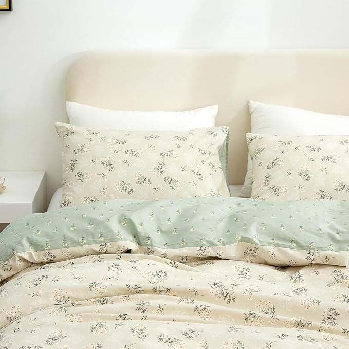Floral Duvet Cover Queen, 100% Brushed Microfiber 3 Pieces Queen Floral Bedding Sets, Reversible Floral Chic Garden Style Floral Pattern Queen Duvet Cover Floral with Zipper Closure (Floral, Queen)