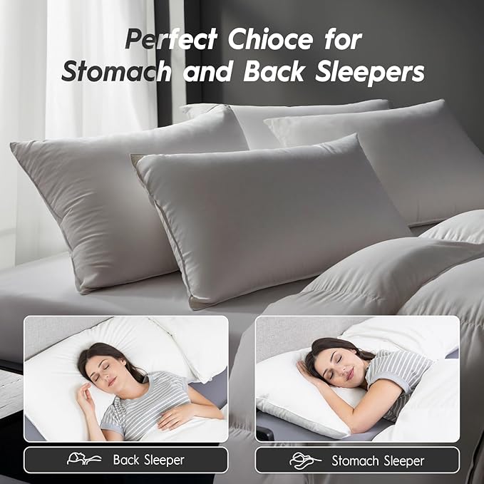 Globon Ultra Soft Down Pillow King Size Set of 2, All Down Filled Bed Pillow for Sleeping, 100% Cotton Shell 500 Thread Count 700 Fill Power, Soft Hotel Collection Down Feather Pillow 20" x 36"