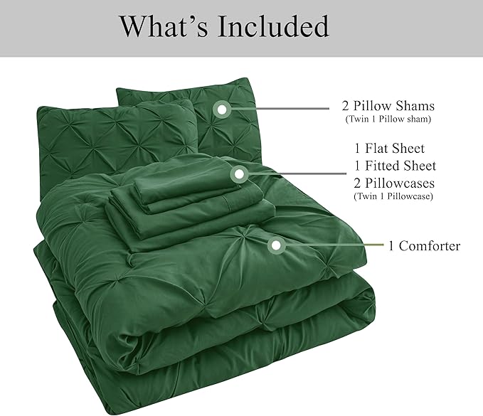 LANE LINEN Comforter Set Full Size - 7 Piece Classic Pintuck Bed in a Bag - Includes 1 Comforter, 1 Flat Sheet, 1 Deep Pocket Sheet, 2 Pillowcases, 2 Shams - Hotel-Style Comfort at Home - Olive Green | Durable daily use, Hotel sleep feel, Smooth microf...