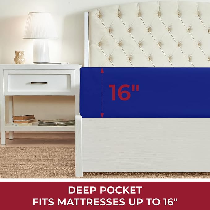 Mellanni Twin Fitted Sheet - Iconic Collection Bedding Sheets with up to 16 inch Deep Pocket - Soft & Cooling - Fade & Stain Resistant - 1 PC (Twin, Royal Blue)
