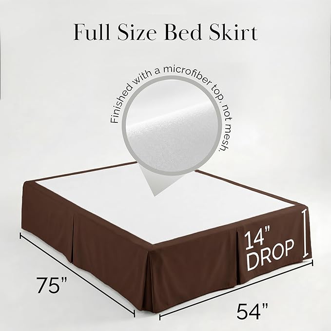 Southshore Fine Living, Inc. Full Size Bed Skirt, 14-Inch Drop Pleated Bed Skirt for Full Mattress, Dust Ruffle for Full Size Bed, Chocolate Brown