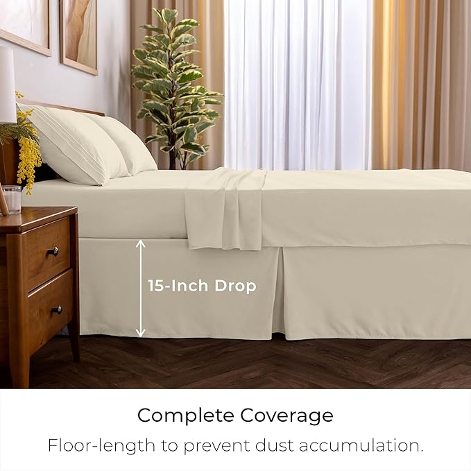 Mellanni Bed Skirt Twin XL Size - Bed Skirting - 15-Inch Tailored Drop Pleated Dust Ruffle - Hotel Luxury Bedding - Wrinkle, Fade, Stain Resistant - 1 Bedskirt (Twin XL, Golden Ivory)