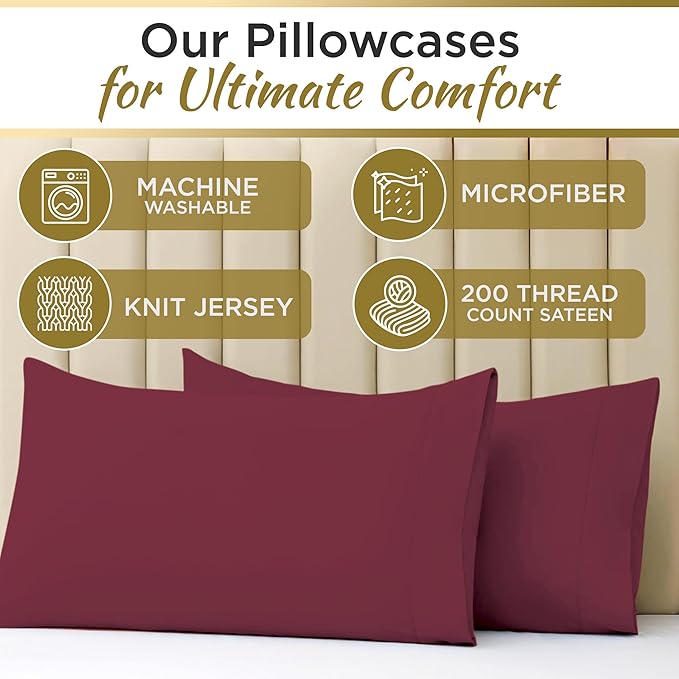 Twin XL 100% Microfiber Double Brushed Sheet Set - Extra-Soft & Wrinkle-Free - 15" Deep Pockets, 39" x 80" - Ideal for Dorms, Hospitals & Split King Beds - 3 PC Set (Twin XL, Burgundy)
