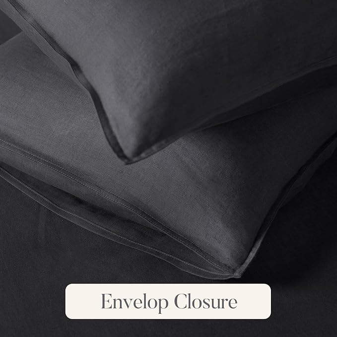 DAPU 100% Linen Duvet Cover Set - Pure Natural French Flax Linen with Corner Ties and Zipper Closure Soft Breathable Durable for Hot Sleepers 1 Duvet Cover 2 Pillowcases (Dark Gray, King)