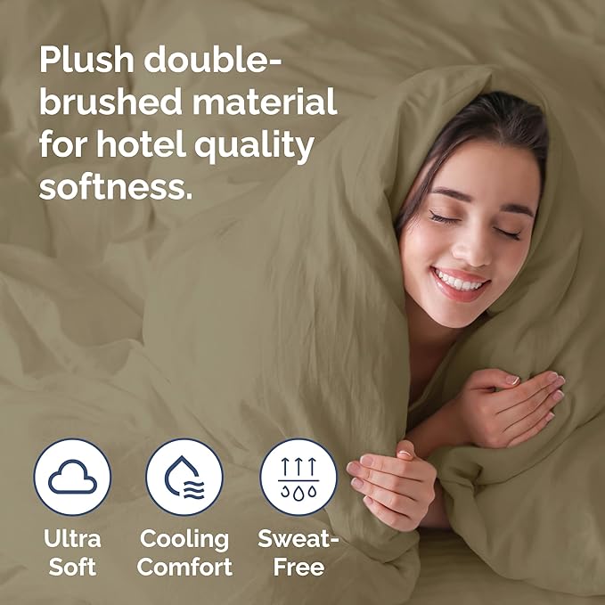 Duvet Cover Cal King Size - Extra Soft Cal King Size Duvet Cover - Lightweight & Breathable - Easy Care & Fade Free with Zipper Closures & Ties - 104" x 98" Inches - (Khaki) Comforter Not Included