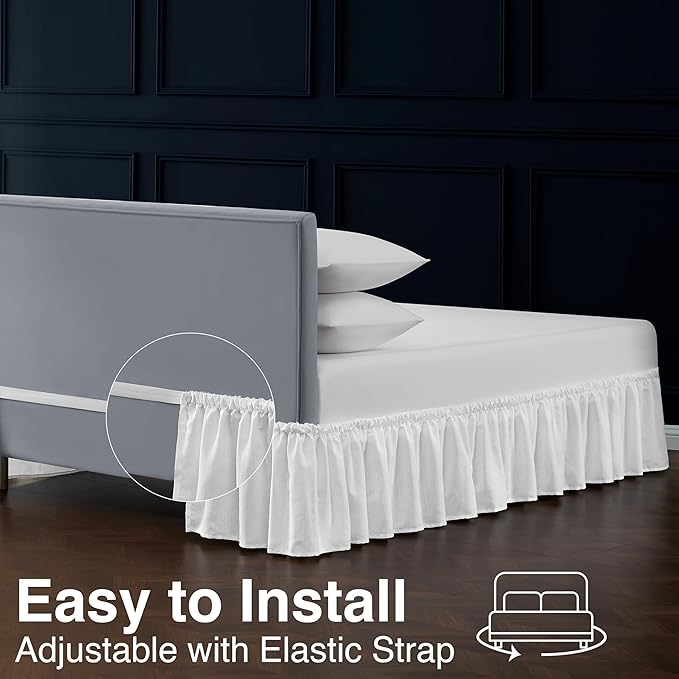 Casual Living Bed Skirt Wrap Around Ruffled Style Box Spring Cover Bed Skirts for Bedroom Decor Machine Washable Premium Bedding 15-Inch Drop Elastic Dust Ruffle, King/California King, White