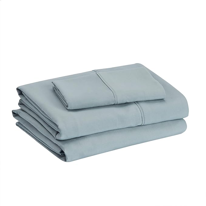 Amazon Basics Lightweight Breathable Super Soft Easy Care Wrinkle Resistant Brushed Microfiber 3 Piece Bed Sheet Set with 14-Inch Deep Pockets, Twin, Spa Blue, Solid
