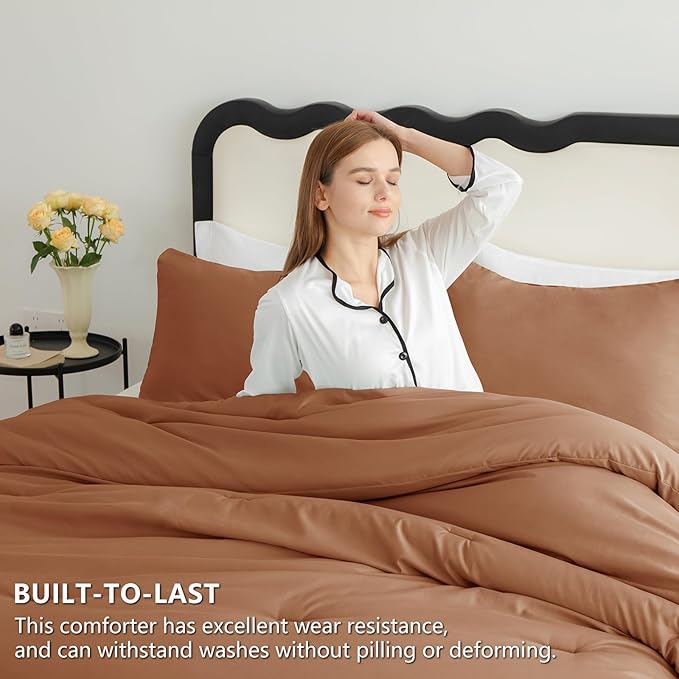CozyLux King Size Comforter Set Pumpkin, 3 Pieces Solid Comforters King Size Breathable Quilted Bedding Sets, Luxury Soft Bed Set with Down Alternative Comforter (1 Comforter & 2 Pillowcases)