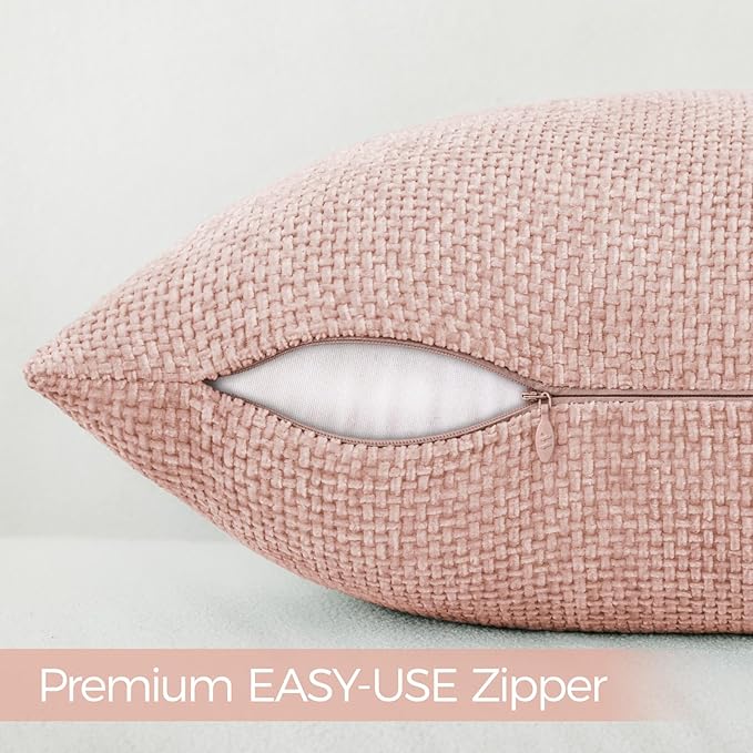 a moment Pink Chenille Throw Pillow Covers 22x22 Inch Pack of 2 Modern Decorative Throw Pillow Covers Farmhouse Cross Covers Home Decor for Sofa Bedroom Living Room