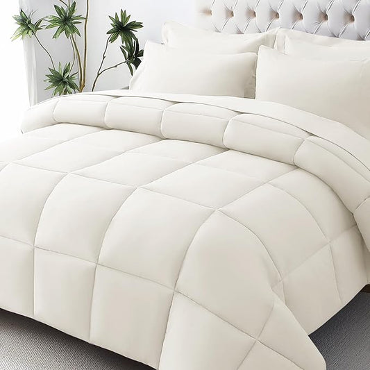JOLLYVOGUE King Comforter Set, Ultra-Soft Bed in a Bag King Size 7 Pieces, Oeko-TEX Certified Bedding Set with Down Alternative Comforter, Sheets, Pillowcases & Shams, Ivory