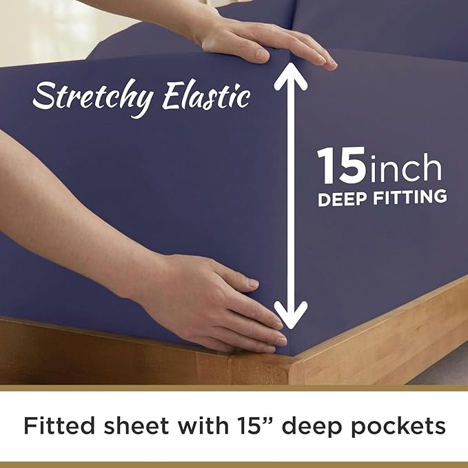 DESTINY CRESCENT BEDDING Microfiber Double Brushed Twin Navy Blue 3 PC Bed Sheets Soft and Comfy-15'' Deep Pocket,39''x75'' Great for Kids Room,Guest Room,Dorms,Camps,Twin Beds (Navy Blue)