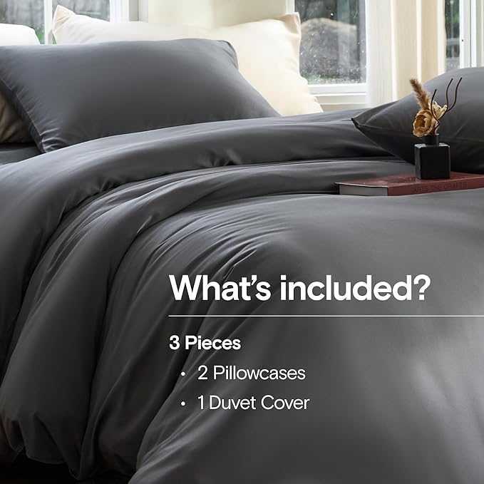 DOZ Duvet Cover Set, 100% Viscose derived from Bamboo, Organically Grown, Buttery Soft, Cooling Duvet Covers, High GSM, 1 Duvet Cover and 2 Pillowcases, 106"x90" (Storm, King/Cal King)