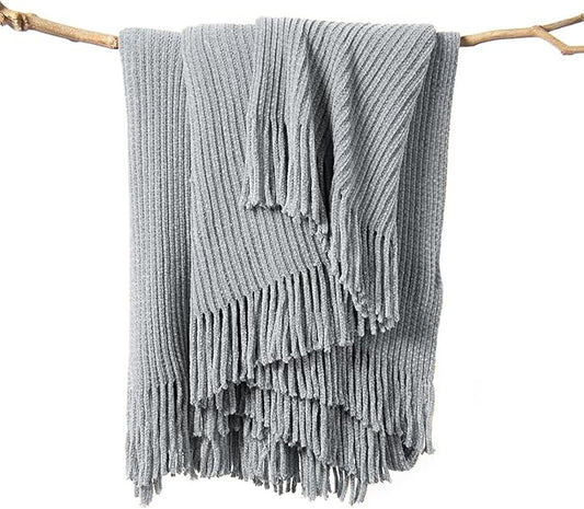 lifein Throw Blanket for Couch, Soft Boho Decor Bed Throw,Cozy Grey Knitted Chenille Small Farmhouse Lightweight Throw (Light Grey,60 * 80")