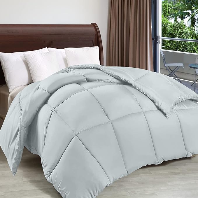 Utopia Bedding Comforter Duvet Insert, Quilted Comforter with Corner Tabs, Box Stitched Down Alternative Comforters Twin Size (Light Grey)