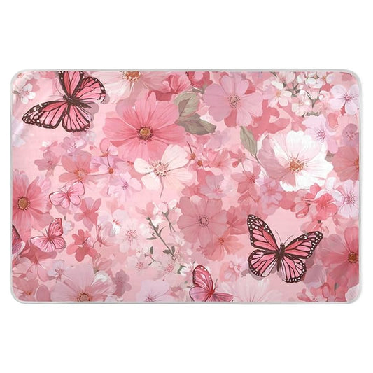 Waterproof Bed Pad Reusable Changing Pad Toddler Mattress Protector Large Pee Pad Baby Diaper Pad Soft Washable Liner Floral Pink Butterflies