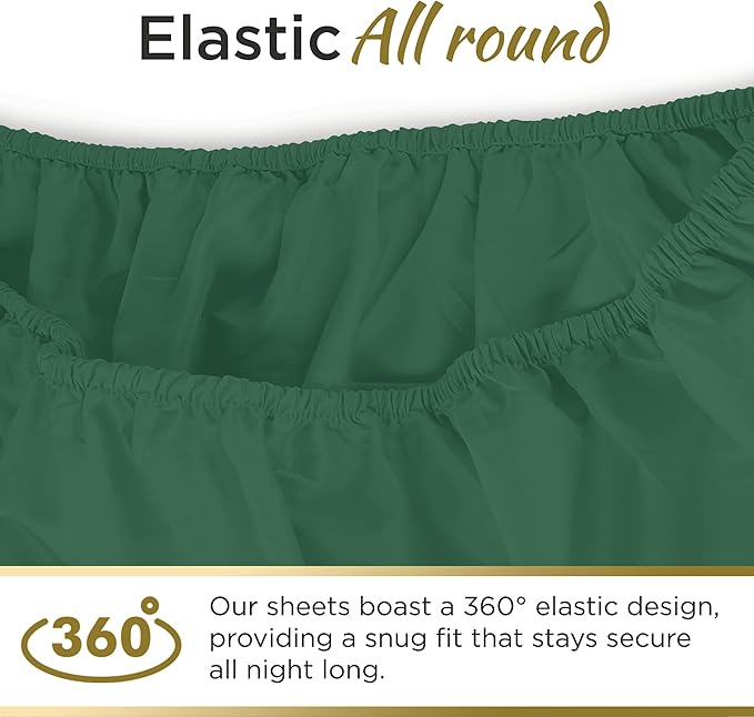DESTINY CRESCENT BEDDING Microfiber Double Brushed Twin Hunter Green 3 PC Bed Sheets Soft and Comfy-15'' Deep Pocket,39''x75'' Great for Kids Room, Guest Room, Dorms, Camps, Twin Beds (Hunter Green)