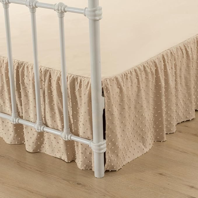 Tufted Dot Bed Skirt Queen Size Ruffled Bed Skirt with Split Corners, 12 Inch Drop Dust Ruffle Bed Skirts with Platform, Camel