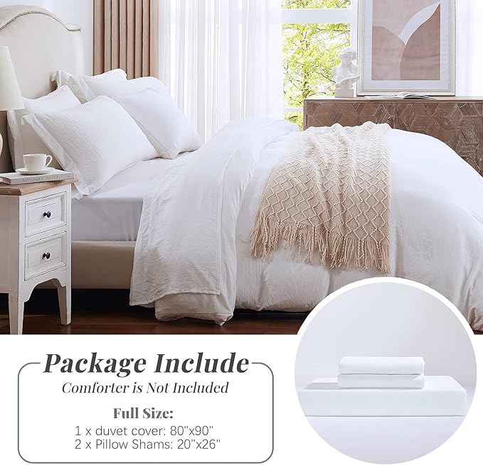 MILDLY Super Soft Duvet Cover - 100% Washed Microfiber Bright White Comforter Cover Set 3 Pieces with Zipper Closure & Corner Ties (No Comforter)